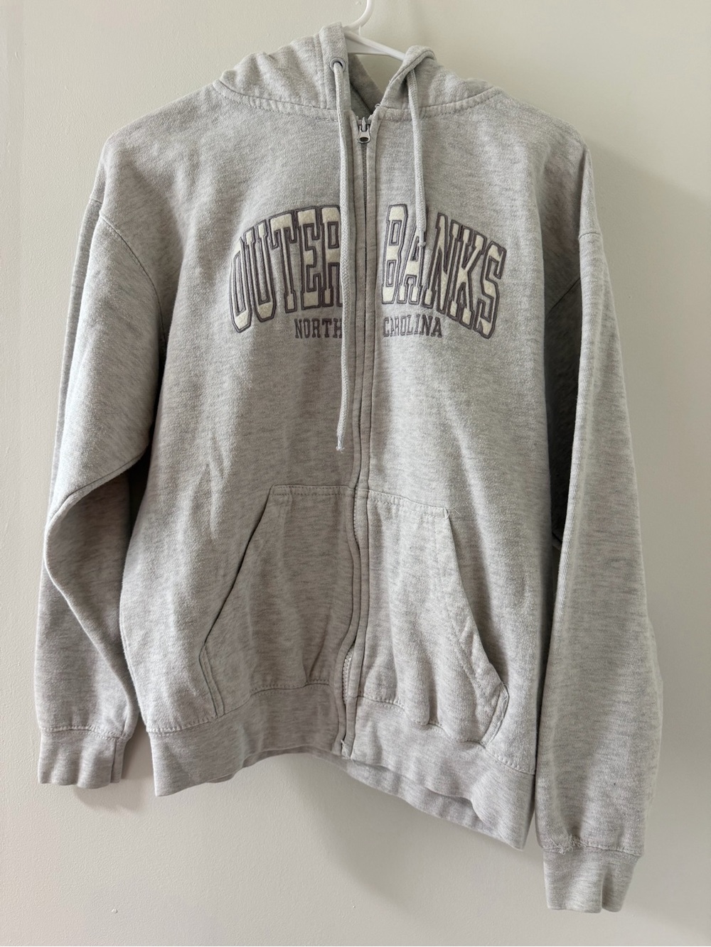 Gray Zip-Up Hoodie with 'Outer Banks' Chest Print